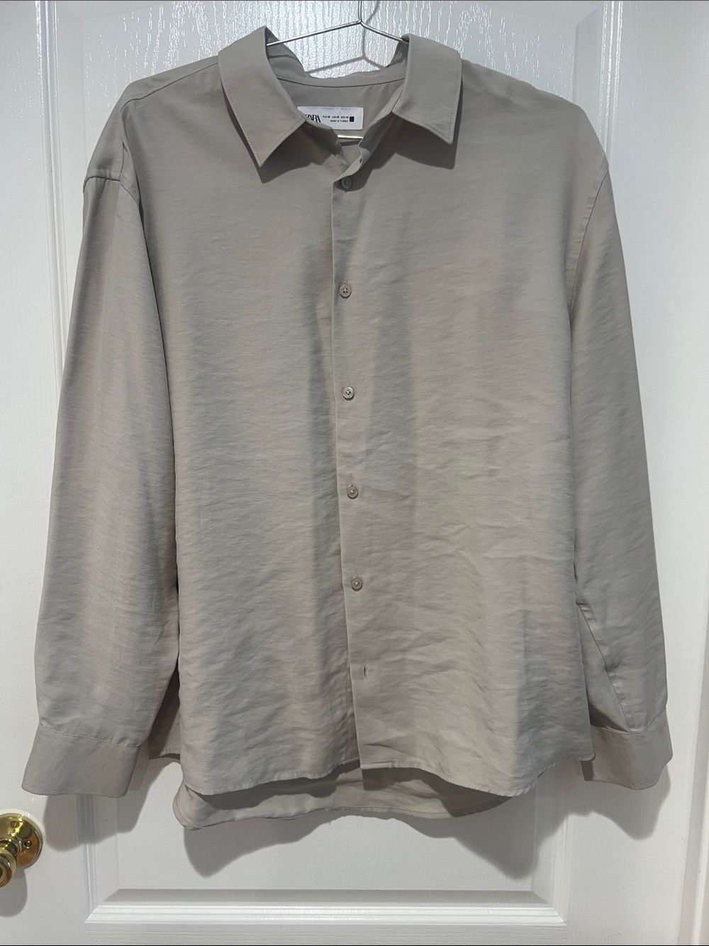 Zara Beige Button-Up Collared Shirt